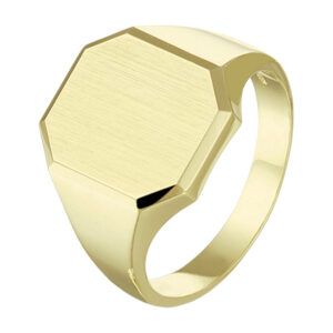 graveerring massief mat gediamanteerd 14K geelgoud