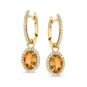 Oorringen geelgoud citrien + briljant