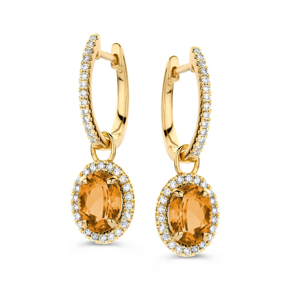 Oorringen geelgoud citrien + briljant