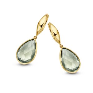 Oorringen geelgoud groene amethist