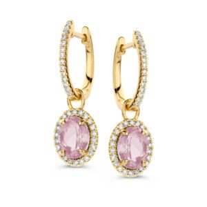 Oorringen geelgoud morganiet + briljant