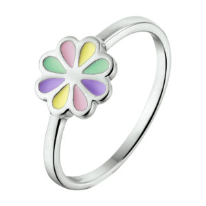 ring bloem emaille zilver gerhodineerd