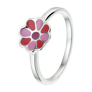 ring bloem emaille zilver gerhodineerd