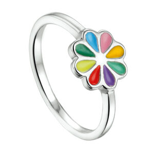 ring bloem emaille zilver gerhodineerd