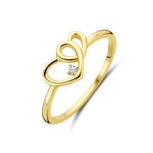 ring hartjes en zirkonia 14K geelgoud