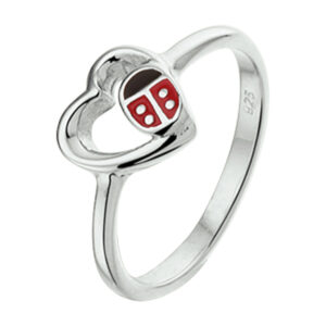 ring hart en lieveheersbeestje emaille zilver gerhodineerd