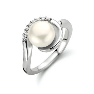 ring parel en zirkonia zilver gerhodineerd