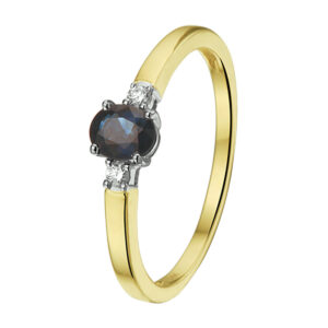 ring saffier en diamant 0.05ct h si 14K bicolor goud geel/wit