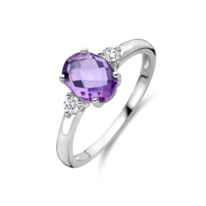 ring trilogie zirkonia en amethist zilver gerhodineerd