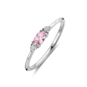 ring wit en roze zirkonia zilver gerhodineerd