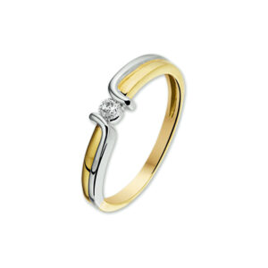 ring zirkonia 14K bicolor goud geel/wit