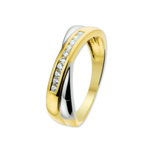 ring zirkonia 14K bicolor goud geel/wit
