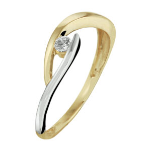 ring zirkonia 14K bicolor goud geel/wit