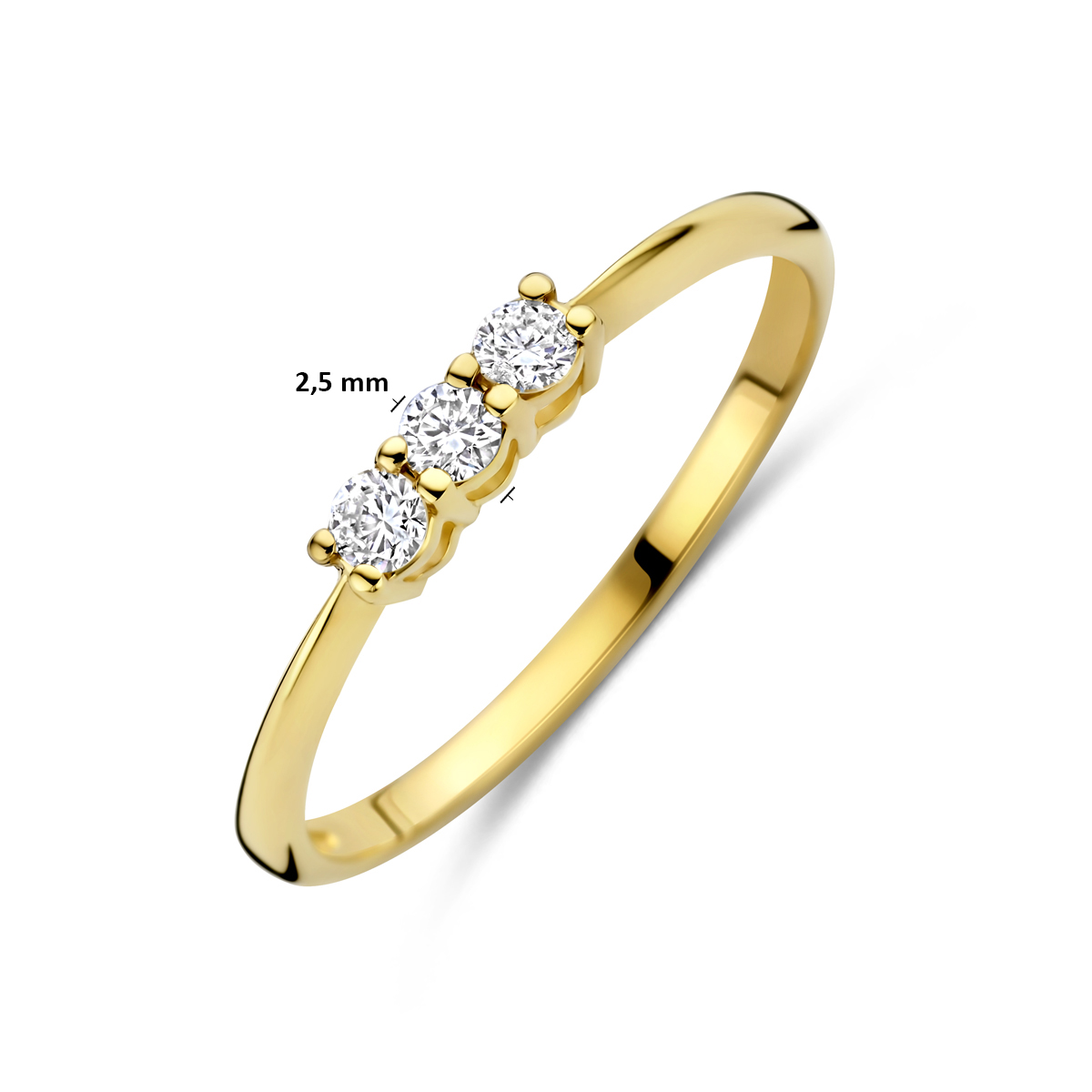 trilogie ring lab grown diamant 0.15ct g vs 14K geelgoud - Afbeelding 5