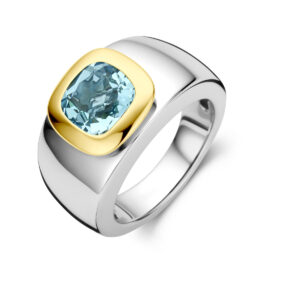 ring blauw topaas goud met zilver