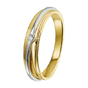 ring diamant 0.03ct h si 14K bicolor goud geel/wit