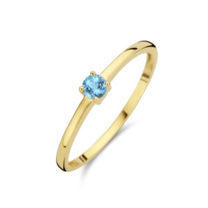 ring met geboortesteen blauw topaas december 14K geelgoud