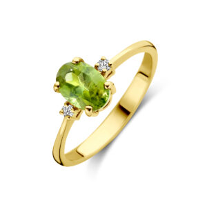 ring trilogie toermalijn en diamant 0.04ct h si 14K geelgoud