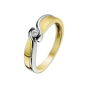 ring zirkonia 14K bicolor goud geel/wit