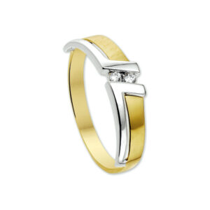 ring zirkonia 14K bicolor goud geel/wit