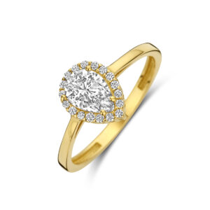 ring zirkonia halo 14K geelgoud