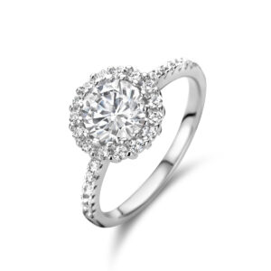 ring zirkonia halo zilver gerhodineerd