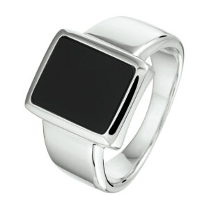 zegelring onyx 12 x 10 mm zilver gerhodineerd
