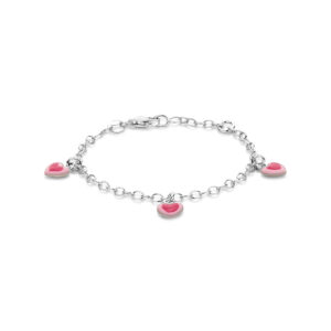 armband emaille hartjes 13 - 15 cm zilver gerhodineerd