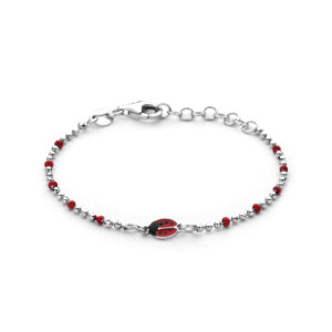 armband emaille lieveheersbeestjes 13 + 3 cm zilver gerhodineerd