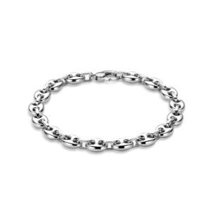 armband koffieboon 7,5 mm 19 cm zilver gerhodineerd