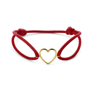 armband rood satijn hartje 13 - 26 cm 14K goud met rubber/nylon/leer