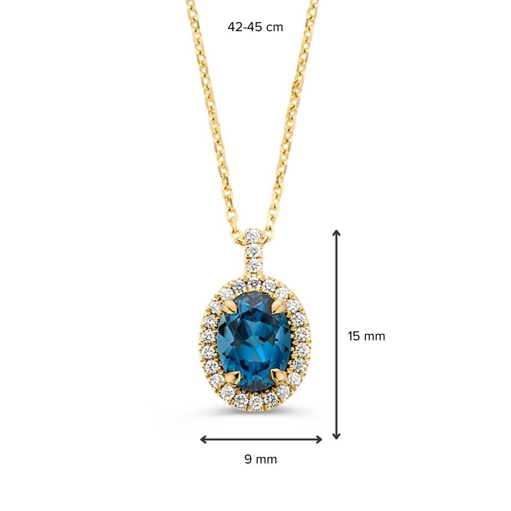 Collier geelgoud london blue topaas + briljant - Afbeelding 2
