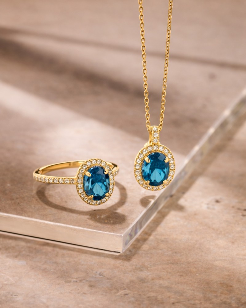 Collier geelgoud london blue topaas + briljant - Afbeelding 3