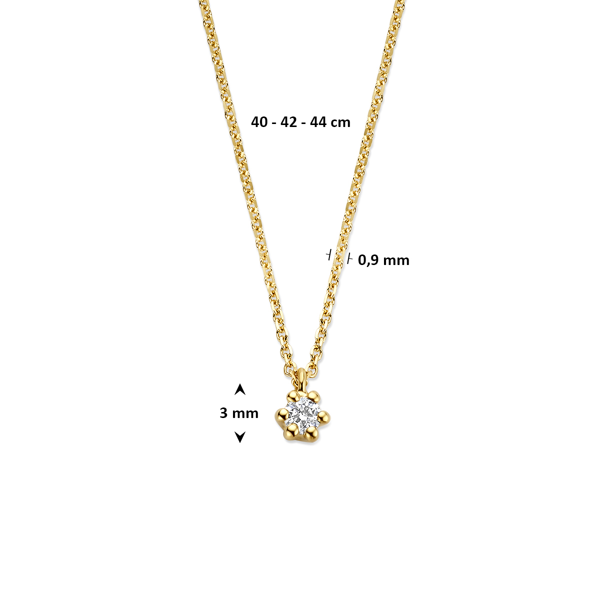 collier lab grown diamant 0.05ct g vs 40 - 42 - 44 cm 14K geelgoud - Afbeelding 4