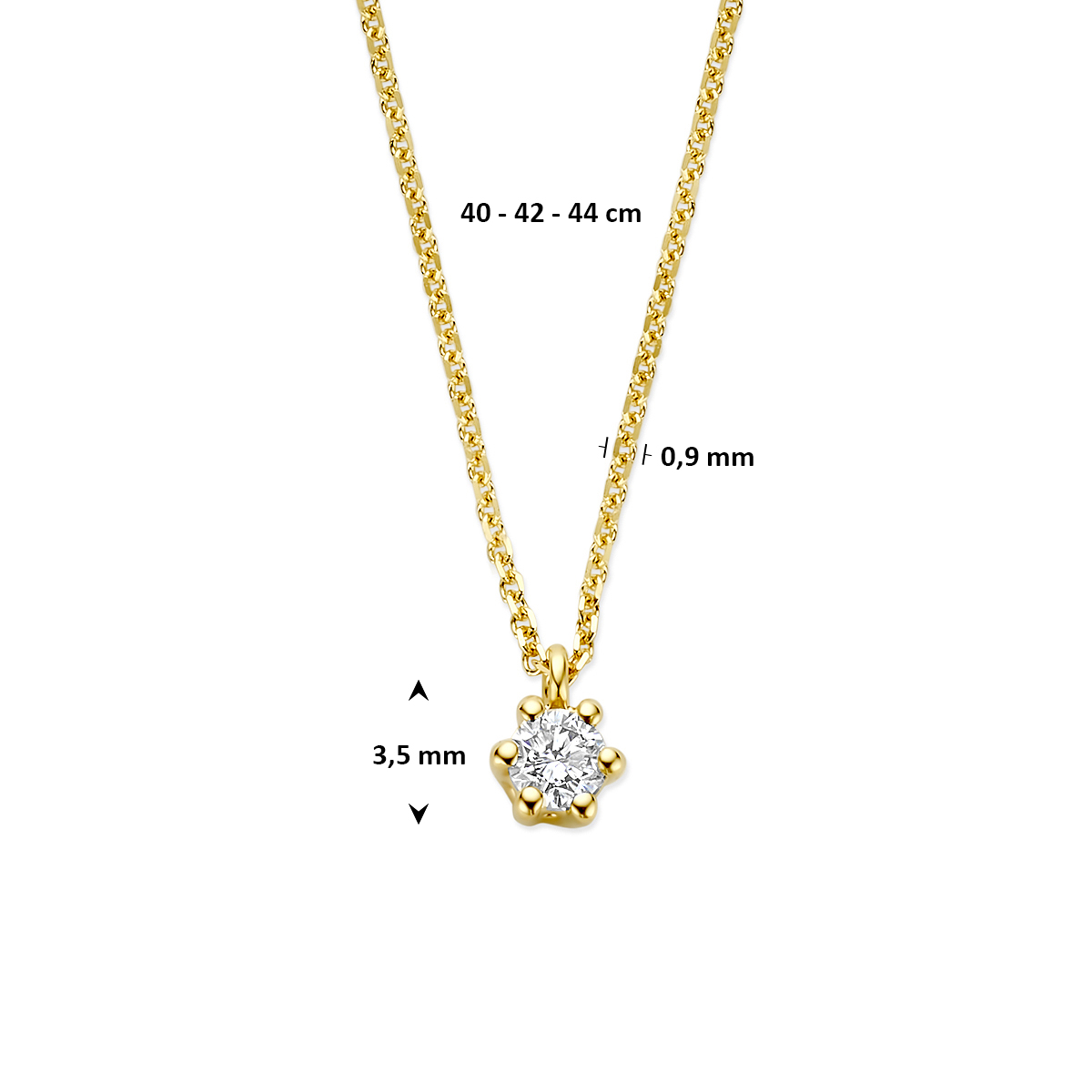 collier lab grown diamant 0.10ct g vs 40 - 42 - 44 cm 14K geelgoud - Afbeelding 4