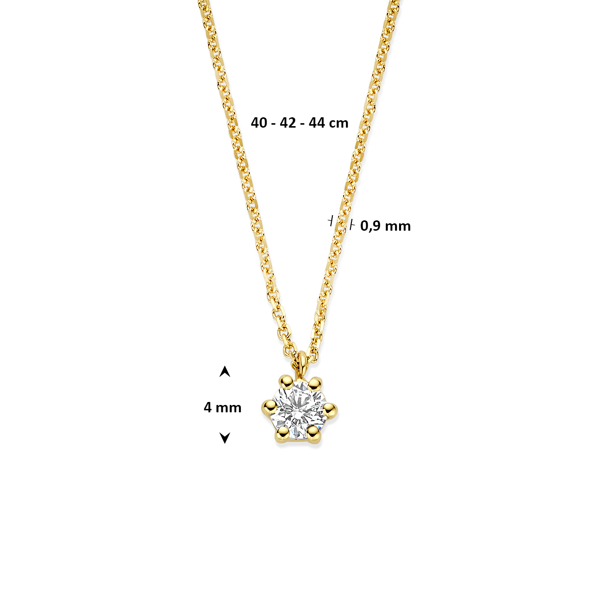 collier lab grown diamant 0.15ct g vs 40 - 42 - 44 cm 14K geelgoud - Afbeelding 4