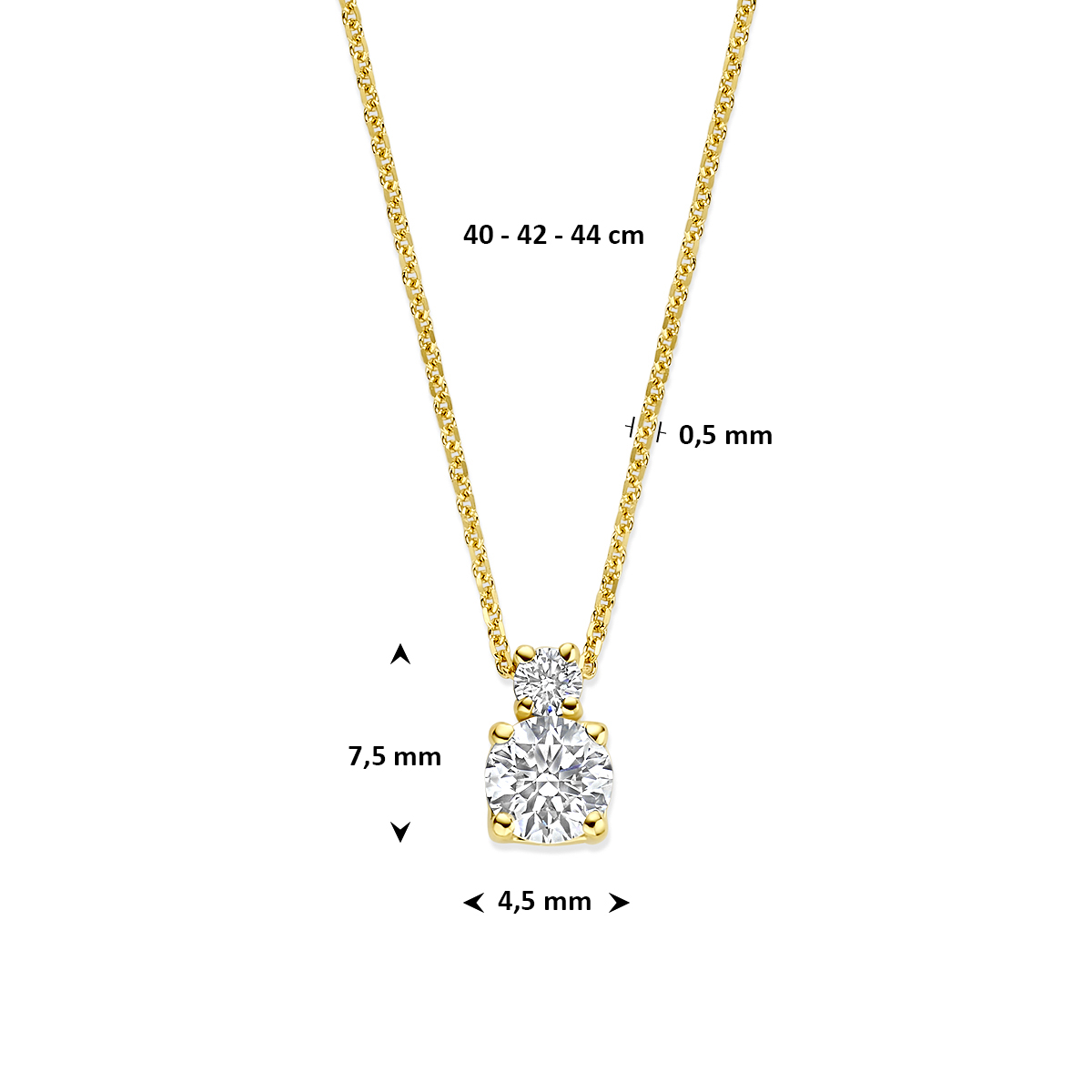 collier lab grown diamant 0.45ct g vs 40 - 42 - 44 cm 14K geelgoud - Afbeelding 4