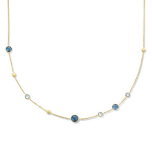 collier london blue en blauw topaas en rondjes 41 - 43 - 45 cm 14K geelgoud