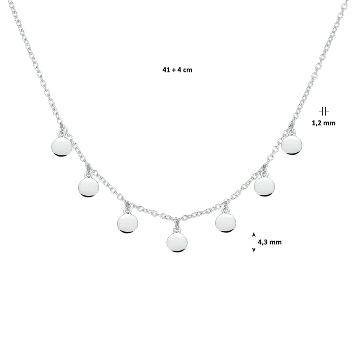 collier rondjes 41 + 4 cm zilver gerhodineerd - Afbeelding 4