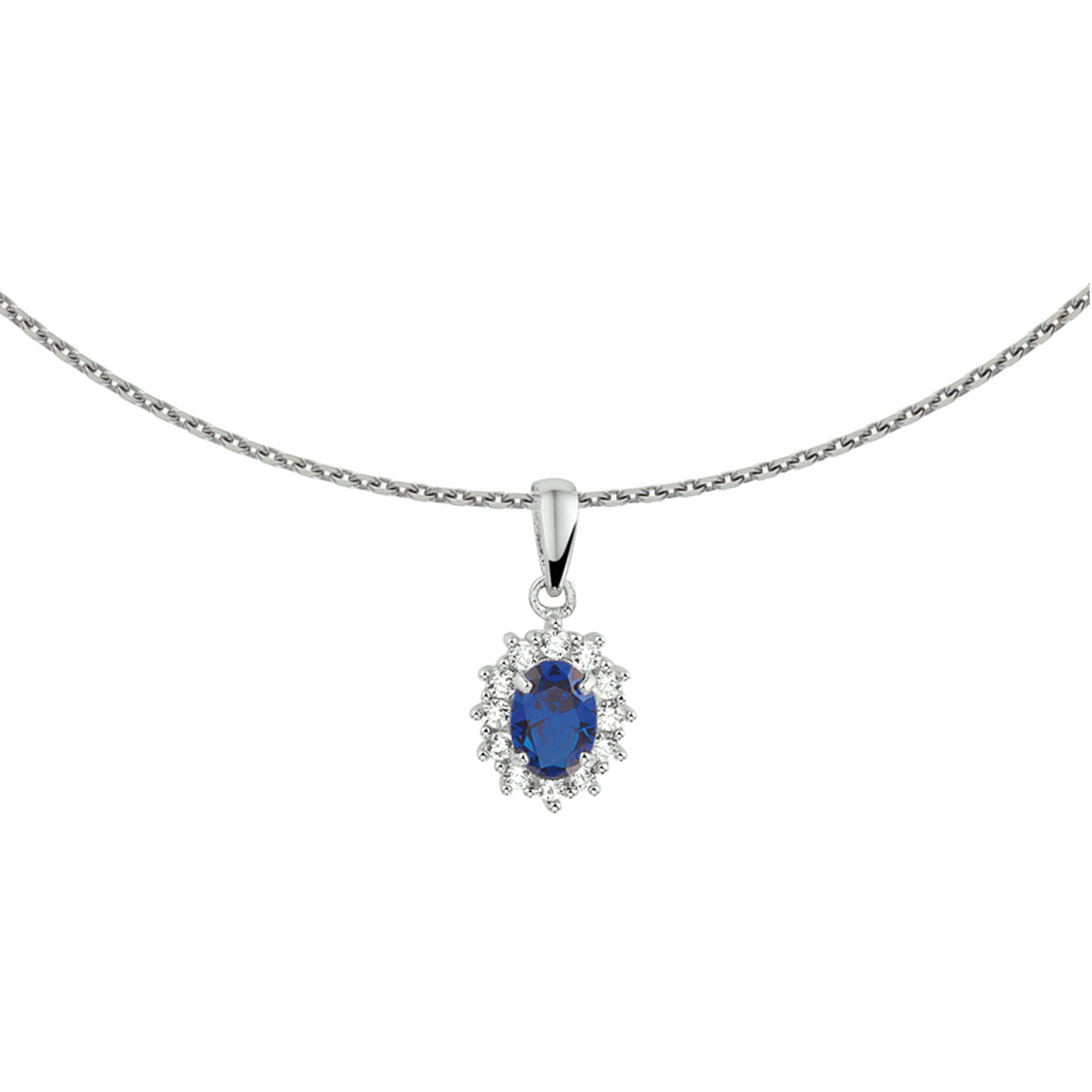 collier zirkonia en synth. saffier 41 + 4 cm zilver gerhodineerd
