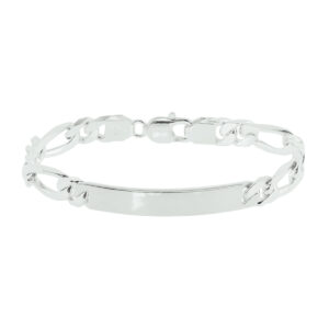 graveerarmband figaro plaat 7,6 mm 20 cm zilver wit