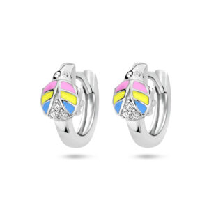 klapoorringen lieveheersbeestje zirkonia emaille zilver gerhodineerd