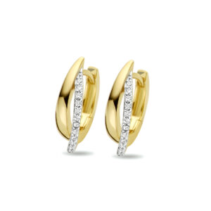 klapoorringen zirkonia bicolor gestift 14K geelgoud