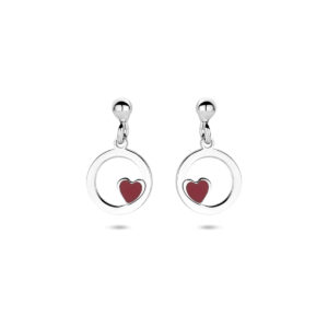 oorhangers emaille hartje 17 mm zilver gerhodineerd