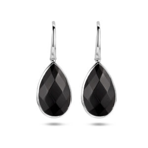 oorhangers onyx franse haak zilver gerhodineerd