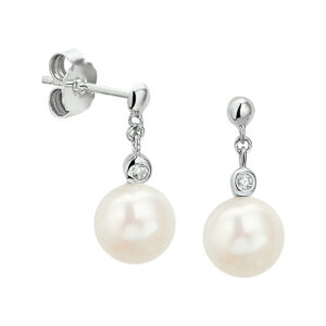 oorhangers parel en zirkonia zilver gerhodineerd