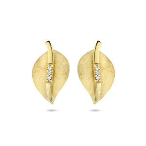 oorknoppen blad gescratcht diamant 0.02ct (2x 0.01ct) h si 14K geelgoud