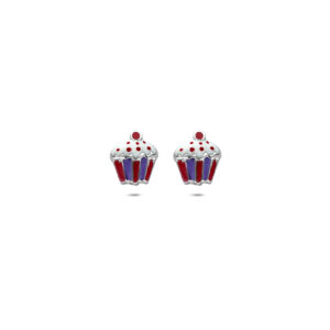 oorknoppen emaille cupcake 7,5 mm zilver gerhodineerd
