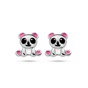 oorknoppen emaille panda zilver gerhodineerd