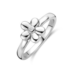 ring bloem zirkonia zilver gerhodineerd